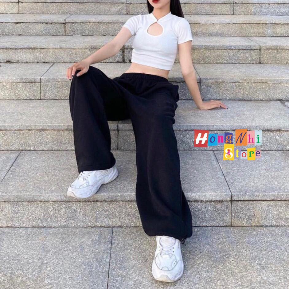 Quần Jogger Basic Ulzzang Unisex Jogger Trơn Dây Rút Lai Ống Rộng Màu Đen - MM