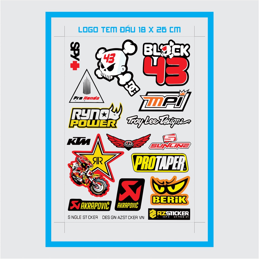 Tem Dán Xe Máy - Logo Tem Đấu Dán Xe Cực Đẹp - 1 Tấm Khổ 18 x 26cm - Mẫu 03