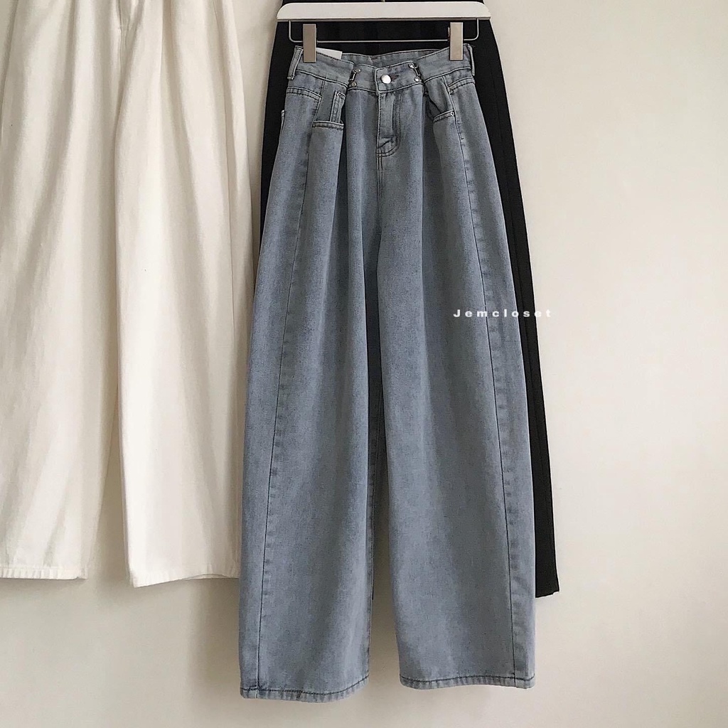 Quần jean dài nữ ống suông form rộng Deli eo cài - 2566 ( Jem Closet )
