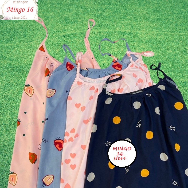 Váy Ngủ 2 Dây Họa Tiết Nhiều Mẫu Chất Vải Lanh Mát Dáng , Freesize