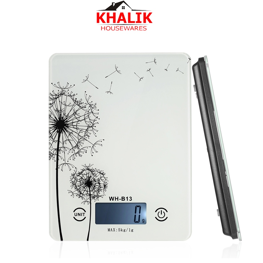 Cân điện tử nhà bếp KHALIK WH-B13 5kg dùng pin mặt kính cường lực độ chính xác cao