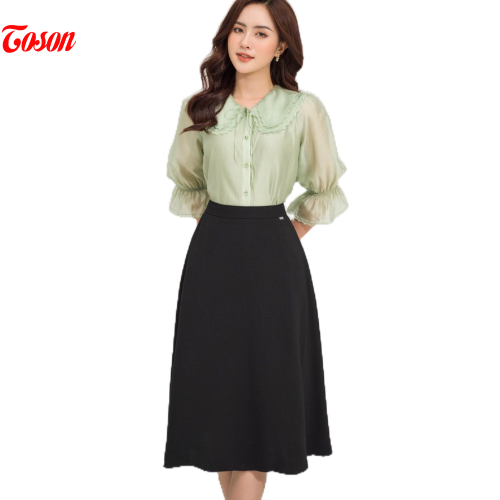 Chân váy đen xòe basic, túi sườn tuýp si Toson 32990B52