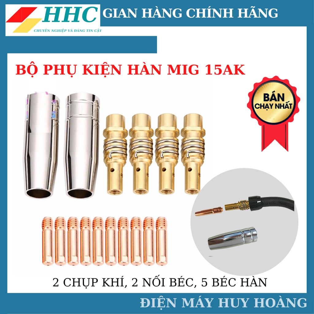 Béc hàn - Chụp khí - Đầu tuýp nối béc dùng cho máy hàn MIG mini sử dụng súng mic 15ak và 14ak