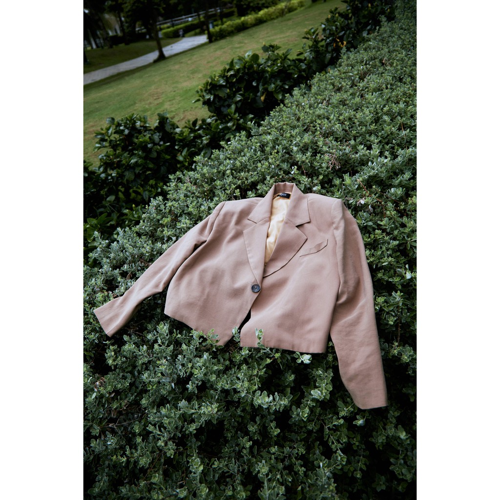 COCO SIN - Áo Cropped Blazer Nâu