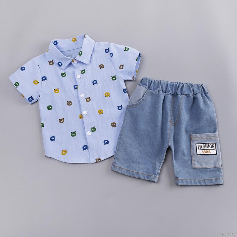 Bộ áo ngắn tay + quần short denim dễ thương cho bé trai