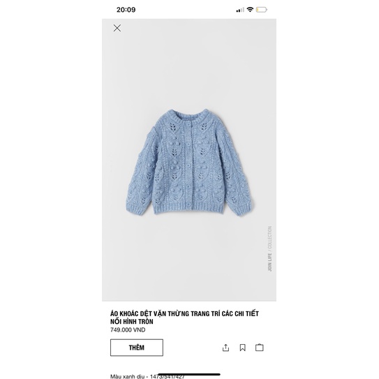 Cardigan len xanh vặn thừng