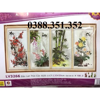 Tranh thêu chữ thập Tứ quý mai lan trúc cúc 130*59cm