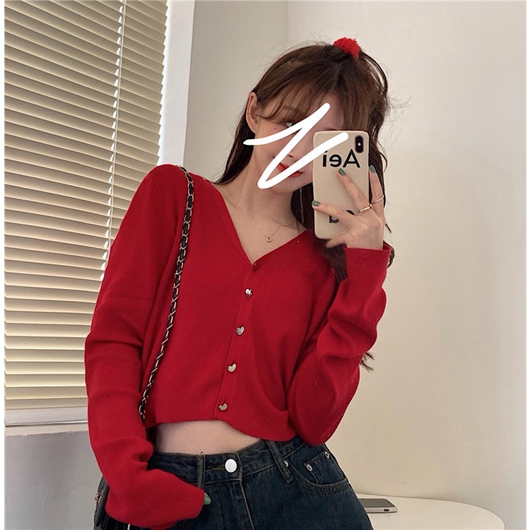 Áo cardigan ZHELIHANGFEI dệt kim tay dài cổ chữ V eo cao phong cách quyến rũ