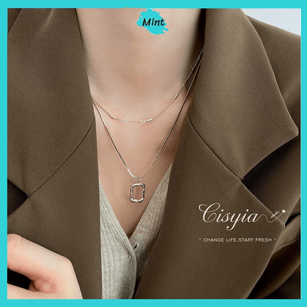 Dây Chuyền Retro Phong Cách Pháp ❤️FREESHIP❤️ Vòng Cổ Hai Lớp Dây Mảnh Khối Chữ Nhật Rỗng Đơn Giản