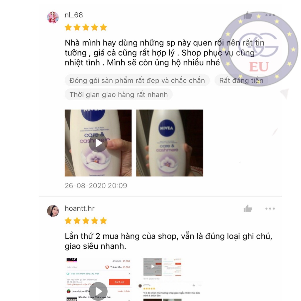 Sữa Tắm Nivea cấp ẩm, làm sáng, mịn da, chiết xuất thiên nhiên, nội địa Châu Âu, GGEU