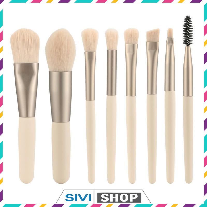 Full bộ cọ trang điểm gồm 8 cây tặng kèm túi zip Vintage dành cho trang điểm cá nhân và chuyên nghiệp