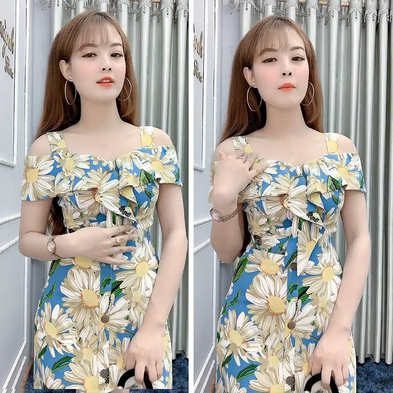 Đầm Nữ Dự Tiệc, Váy Nữ Hoa Cúc Trễ Vai, Váy Hoa Nhí Sang Chảnh V04 | BigBuy360 - bigbuy360.vn