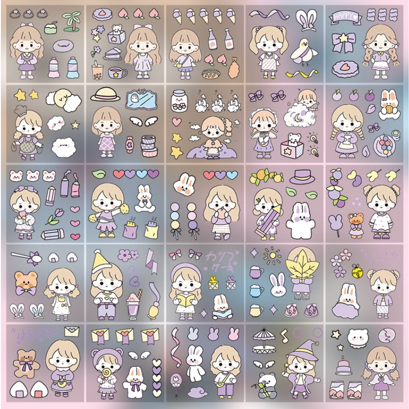 Hộp 100 Tấm Sticker Dán Trong Suốt Hộp Quà Tặng Băng Dính Washi Tape Trang Trí Cô Gái Dễ Thương