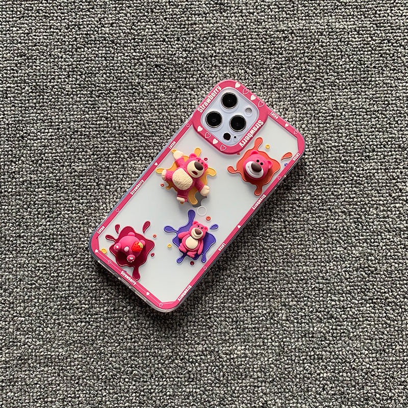 Ốp Điện Thoại Họa Tiết Gấu Dâu Tây Hoạt Hình Cho Iphone 13/12 Pro max Apple11 XR/Xs 6/7/8plus