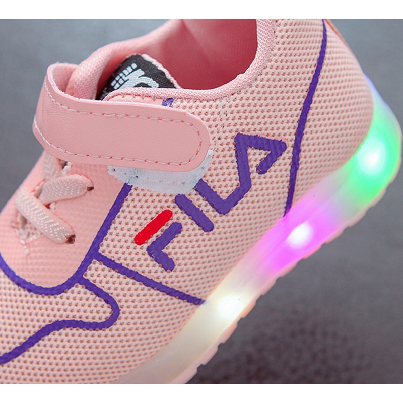 Giày Thể Thao Fila Đế Gắn Đèn Led Phong Cách Hàn Quốc Cho Bé