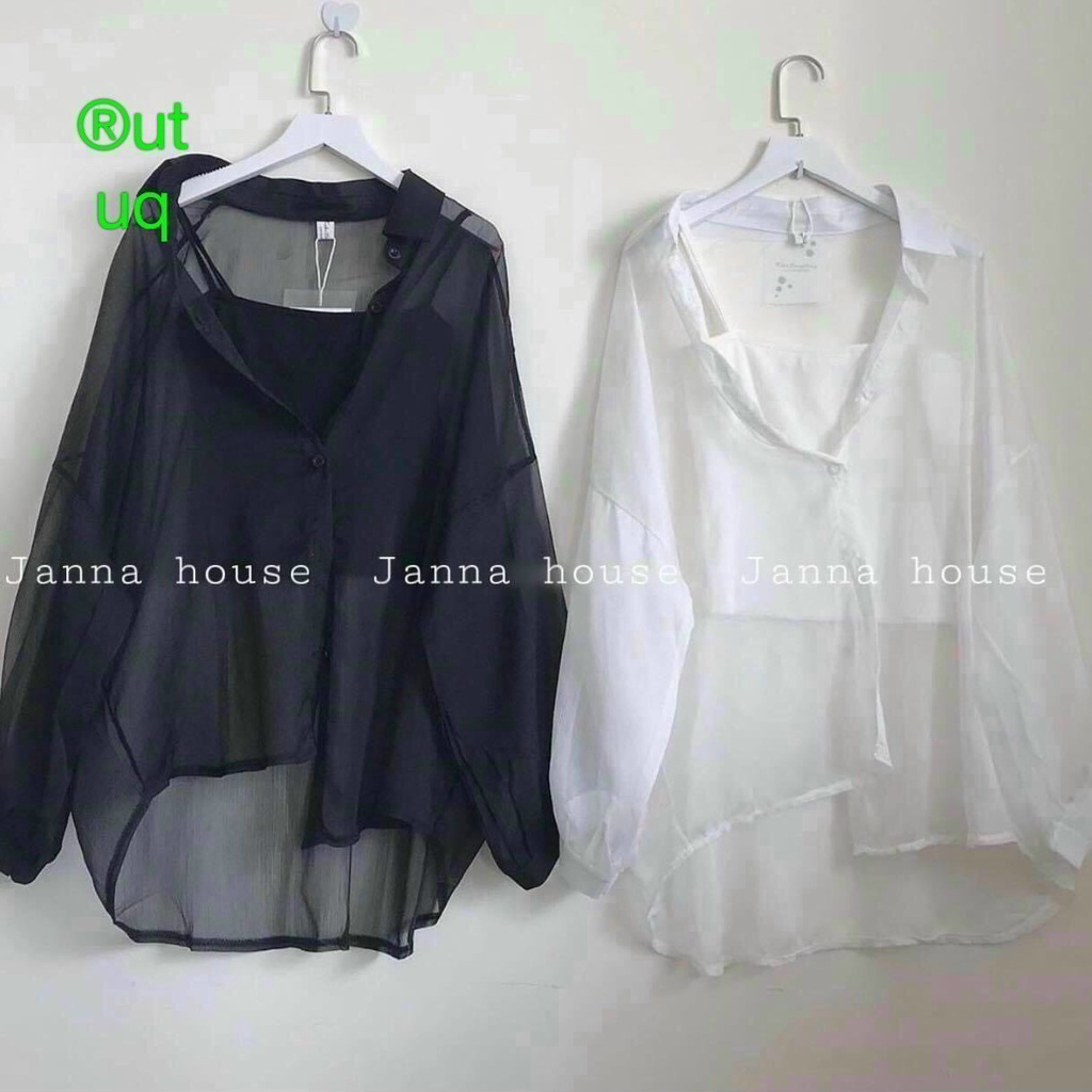 Sét Áo Sơ Mi Voan Lưới Form Rộng Phối Áo thun Hai Dây bên Trong Borip Cool Ngầu TTVV0033