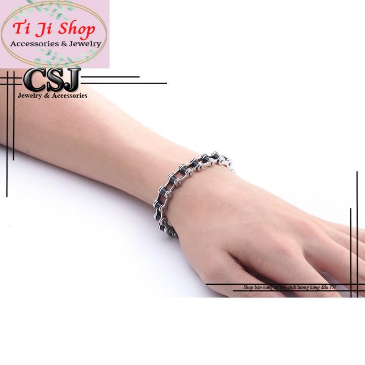 LẮC TAY INOX NAM KIỂU DÂY XÍCH XE CỰC ĐỘC ĐẸP KHÔNG ĐEN