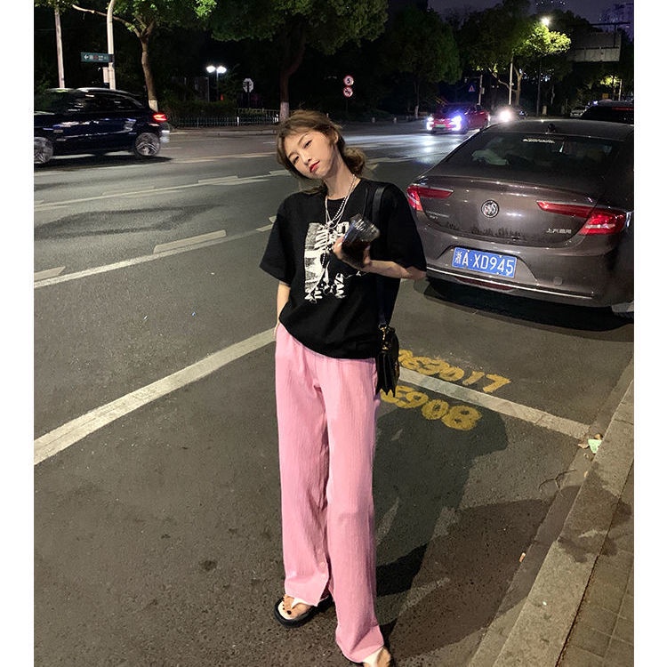 Quần dài ống rộng lưng cao màu sắc ngọt ngào thời trang mùa hè dành cho nữ
