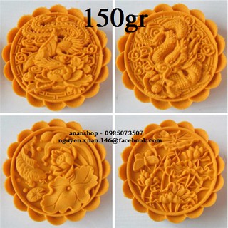 Khuôn trung thu lò xo 150gr tròn 4 mặt cá chép hoa sen, rồng, phượng