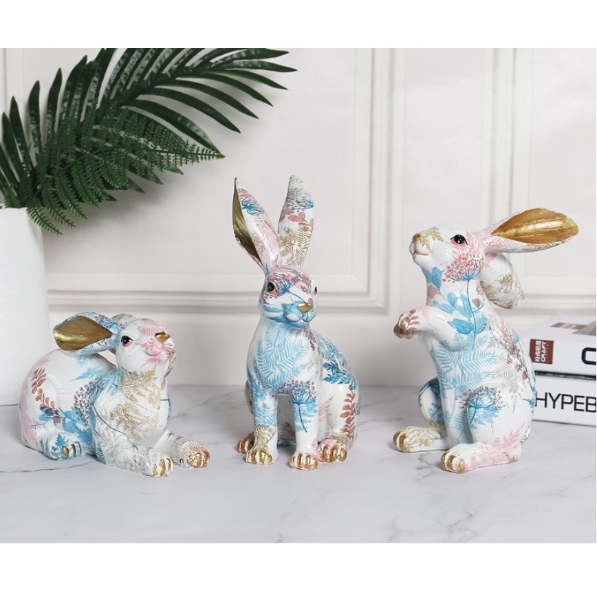 Tượng trang trí- tượng thỏ phục sinh in hoa dễ thương-trưng bày hoặc quà tặng