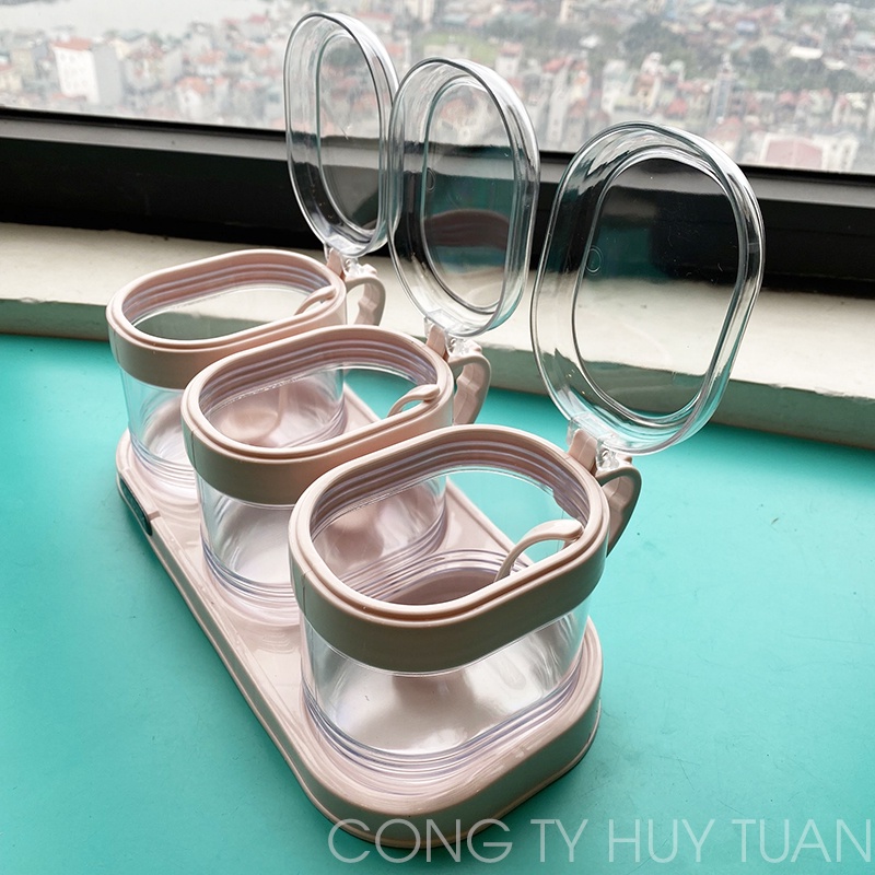 Bộ 3 hũ gia vị hokori chính hãng Việt Nhật 2936 tặng kèm khay đựng (HGV03)