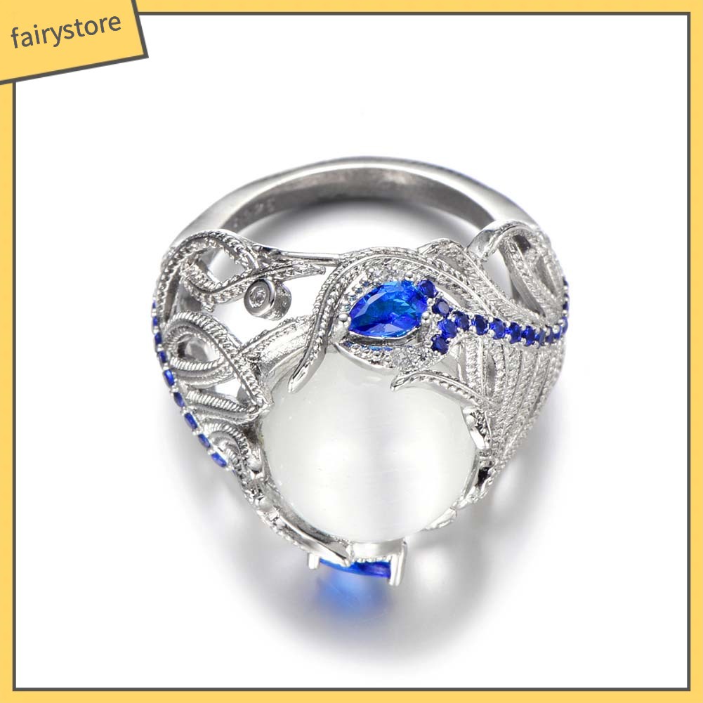 Nhẫn hợp kim hình lông công đính đá sang trọng thanh lịch