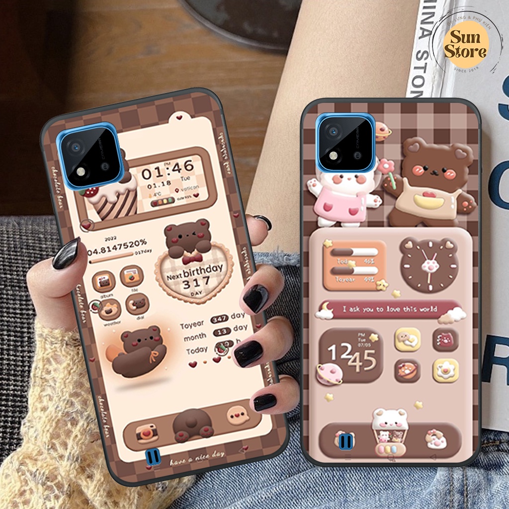 Ốp lưng Realme C11 2021/ Realme C20 - C11 2020 hoạ tiết 3D nền kẻ caro, gấu đáng yêu viền dẻo