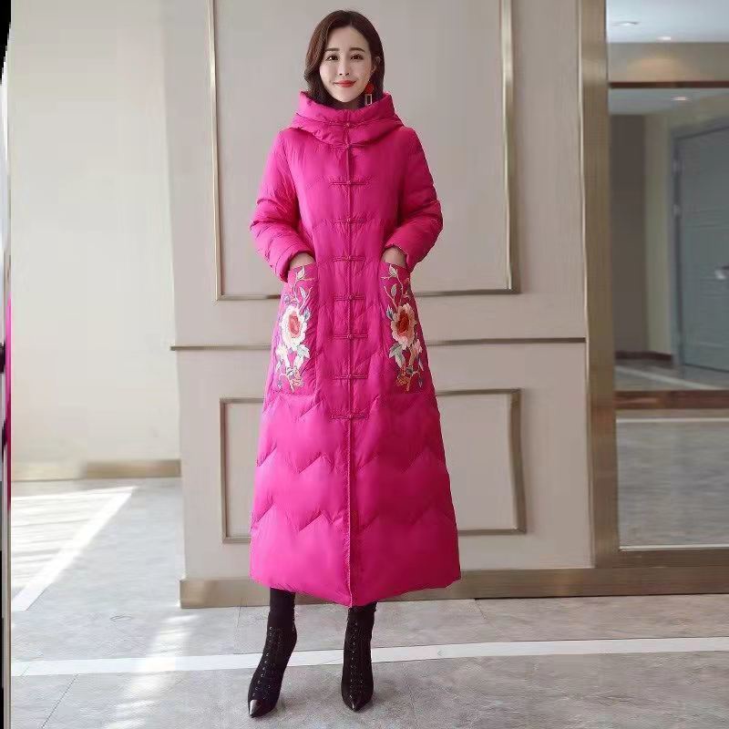 [H Ng Giao ngay] Áo Khoác Phao Dày Giữ Ấm Mùa Đông Dài Trung Hoa Thêu Hoa Có Khóa Kéo Cho Nữ