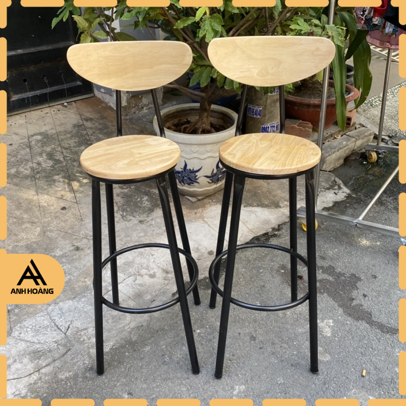 GHẾ ĐẨU QUẦY BAR, BAN CÔNG, GHẾ CAO 75 CÓ TỰA, GỖ CAO SU, MỚI 💯