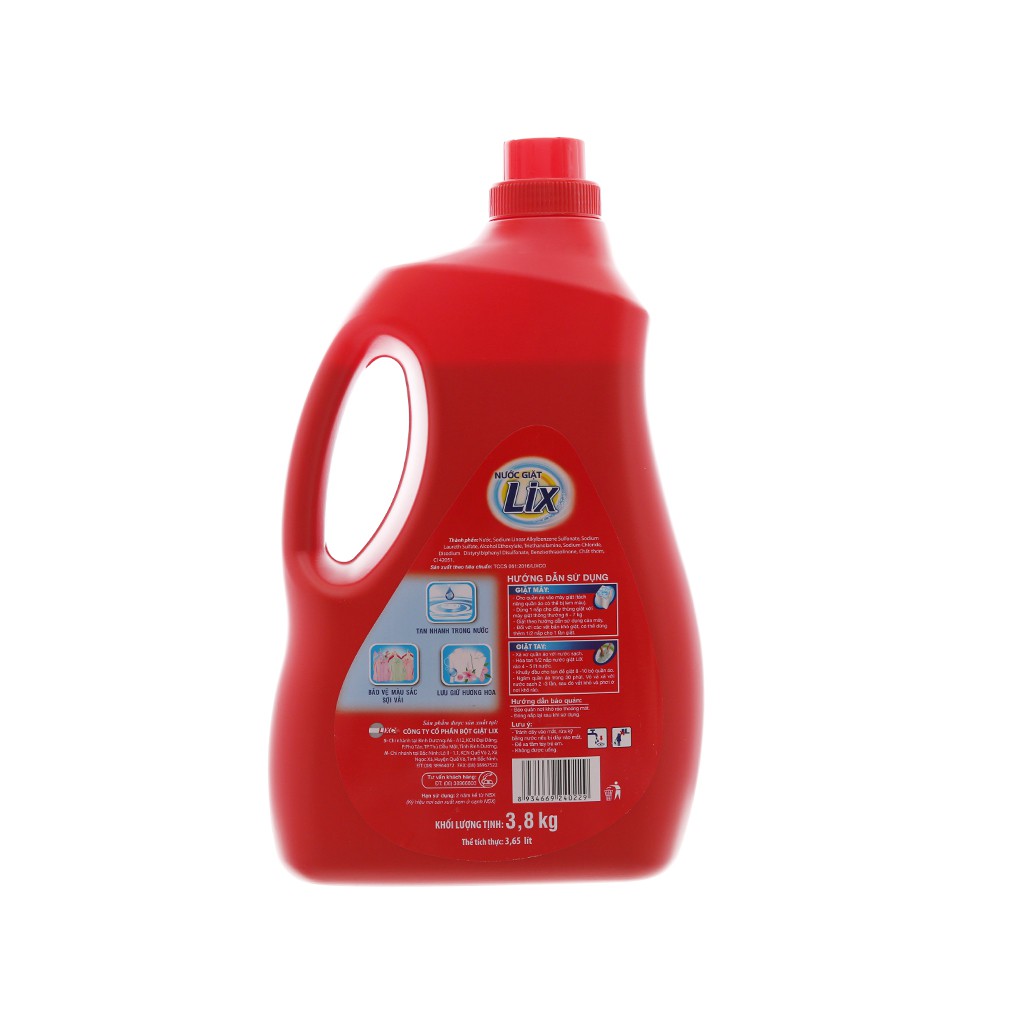 Nước giặt LIX Đậm đặc (Đỏ) chai 3.8L