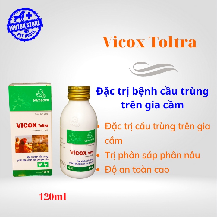 VEMEDIM Vicox Toltra - Phòng Và Diệt Cầu Trùng (Phân Sáp, Phân Nâu, Phân Máu) Gà Đá, Gà Vườn, Vịt  120ml - Lonton Store