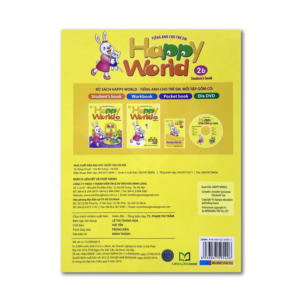 Sách - Tiếng Anh Cho Trẻ Em - Happy World - 2 (Bộ 2 quyển, 1 sổ tay, 1 đĩa DVD) (2 bộ lẻ tùy chọn)