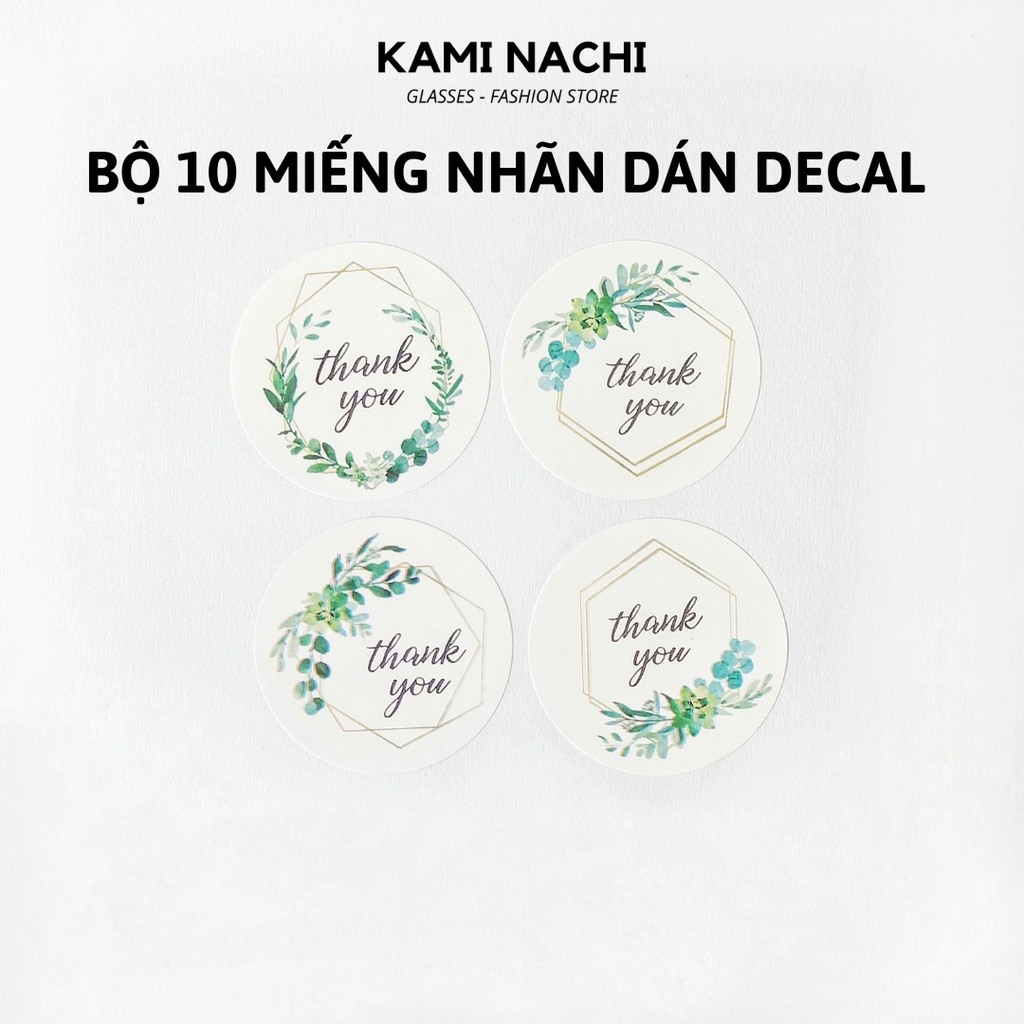 Bộ 10 miếng nhãn dán decal hình tròn chữ cảm ơn KAMI NACHI