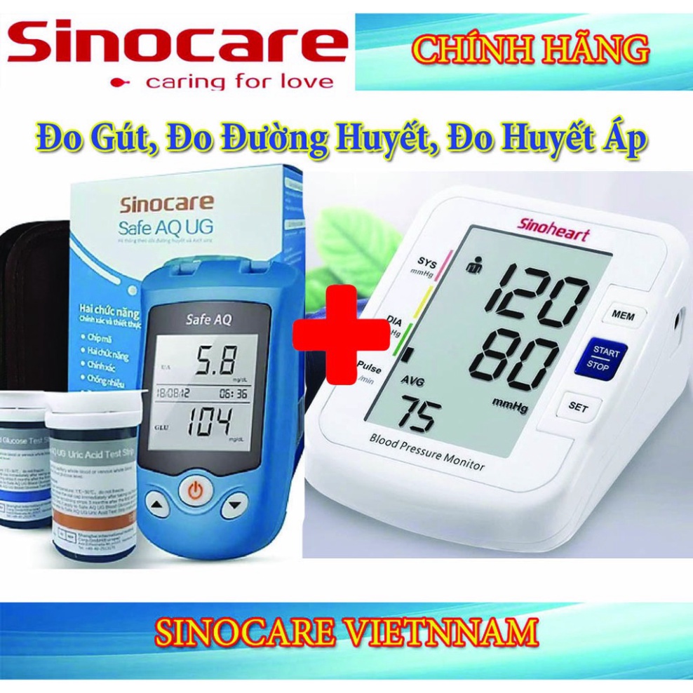 [SIEU SALE] * Combo Máy Đo Gút,Đường Huyết 2 Trong 1 Safe AQ UG Và Máy Đo Huyết Áp Bắp Tay Chính Hãng Sinocare