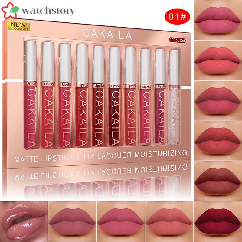 Set 10 Son Môi Lâu Trôi Không Dính Cốc Không Phai Màu Cho Nữ