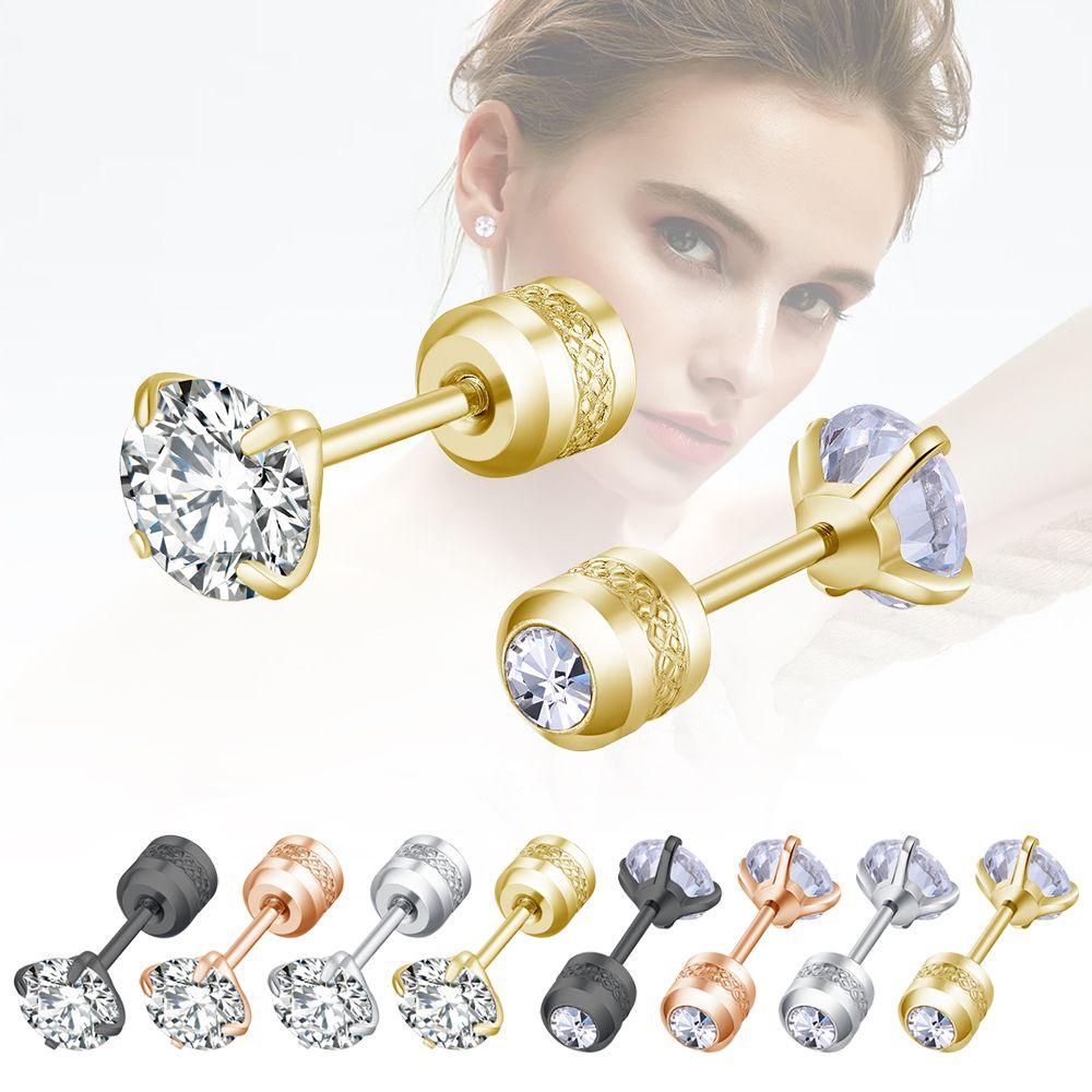 Khuyên Tai Dạng Hạt Tròn 2-6mm Bằng Thép Không Gỉ 2-6mm Không Gây Dị Ứng Đính Đá Zirconia