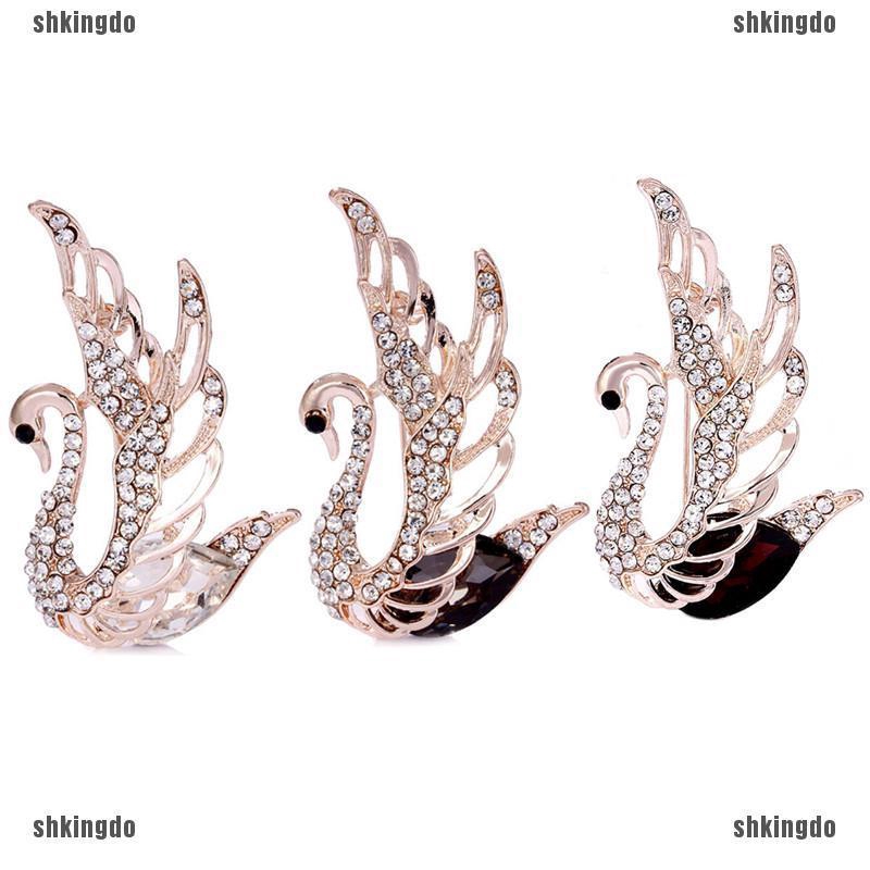 Trâm cài áo hình thiên nga đính pha lê thời trang thanh lịch