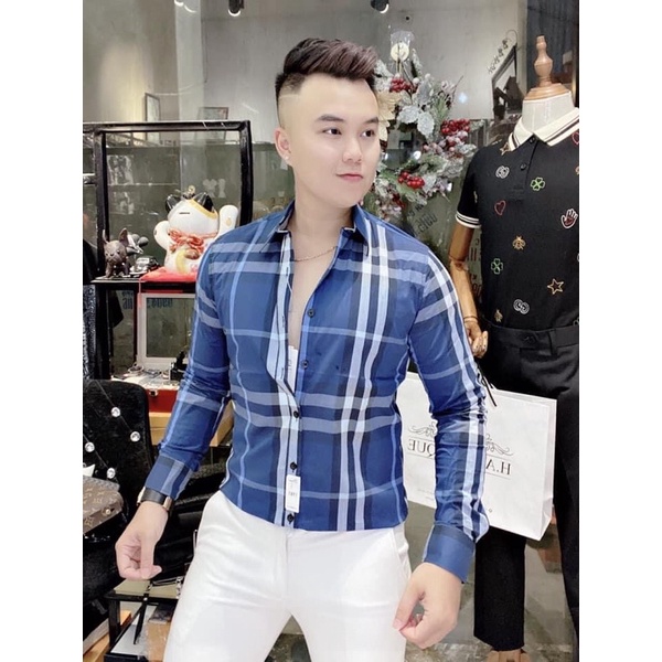 Áo sơ mi dài tay thời trang nam, Áo sơ mi kẻ sọc hàn quốc btshop từ 45 đến 75 kg