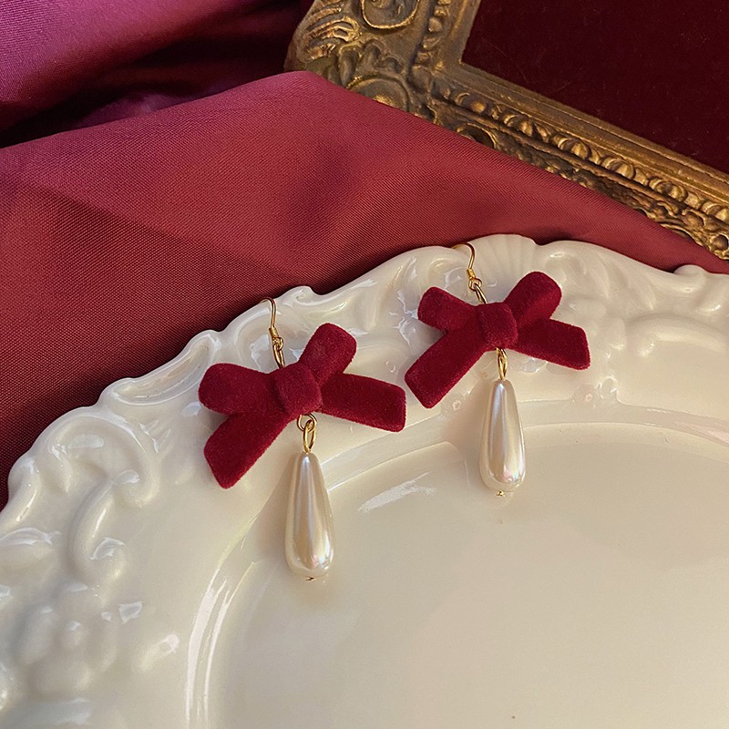 Bông Tai Hình Nơ Đính Ngọc Trai Xinh Xắn A0027