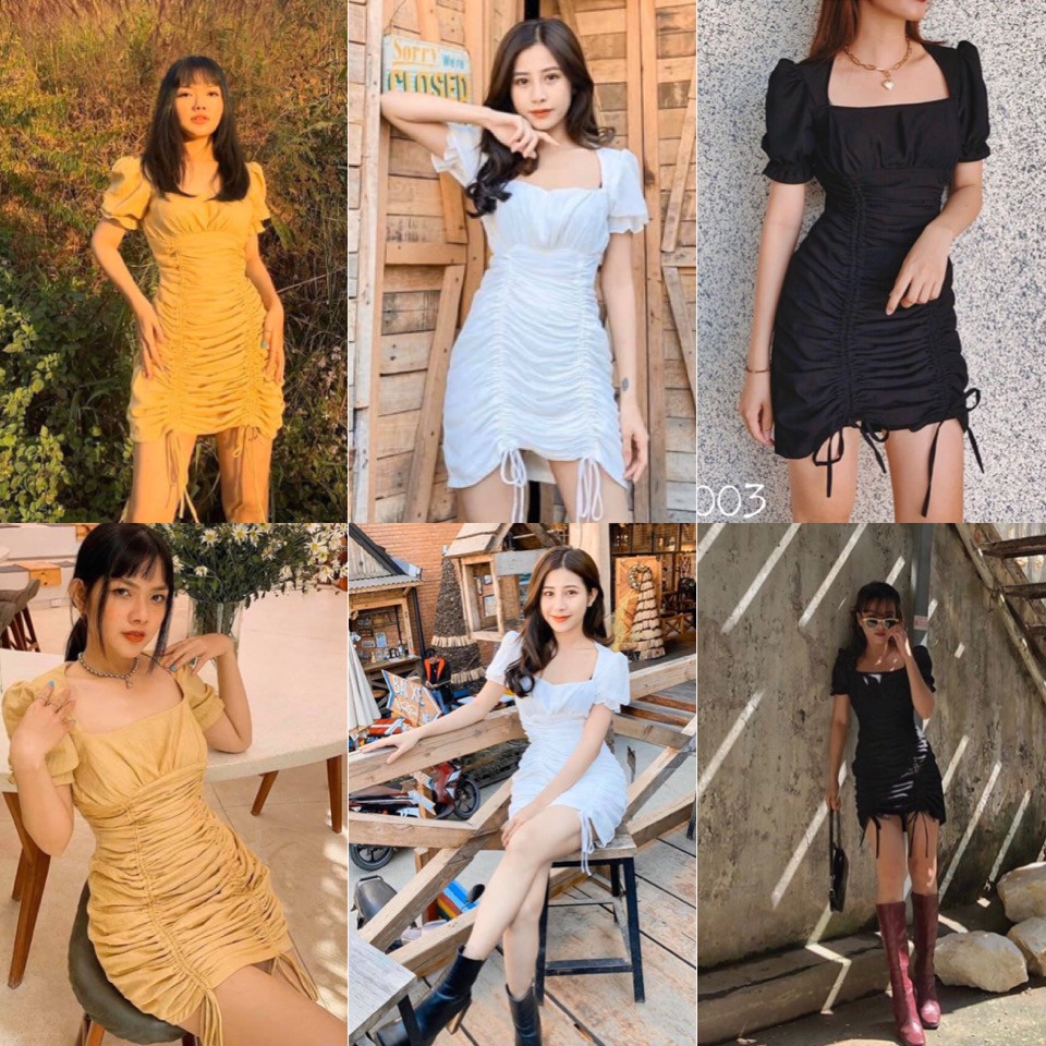 Đầm Trắng Arina Dress chất vải đũi - váy thiết kế rút dây búp tay phồng from chuẩn