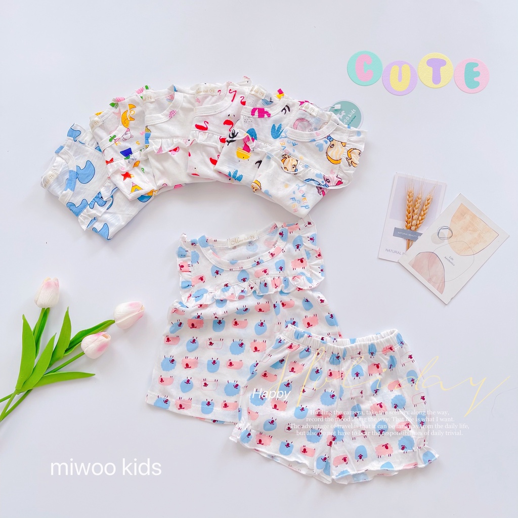 (7-15kg)Bộ đùi cotton viền bèo xinh xắn Miwoo kid cho bé gái (ảnh thật)