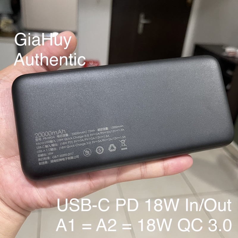 Pin sạc dự phòng AUKEY PB-N93A PD Ultra Slim 20000mAh PD 18W & QC 3.0 18W