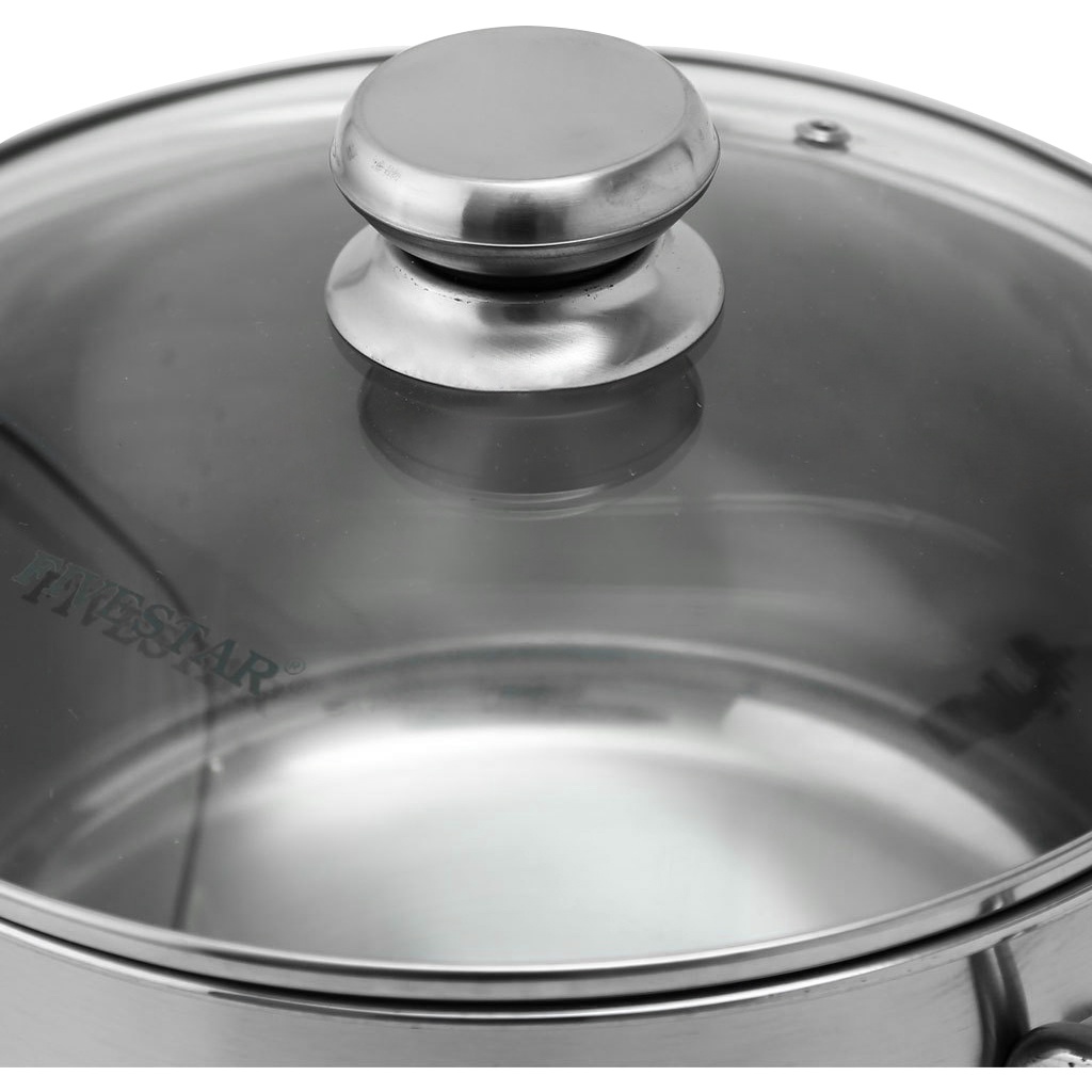 Nồi Inox 3 đáy Fivestar Five Star 20cm, 24cm, 26cm, 28cm nắp kính Đáy Từ