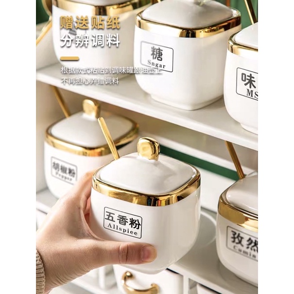 Bộ gia vị nhà bếp 15 món màu trắng cao cấp