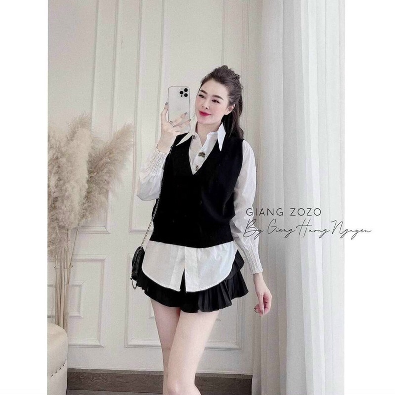 Áo len phối sơ mi