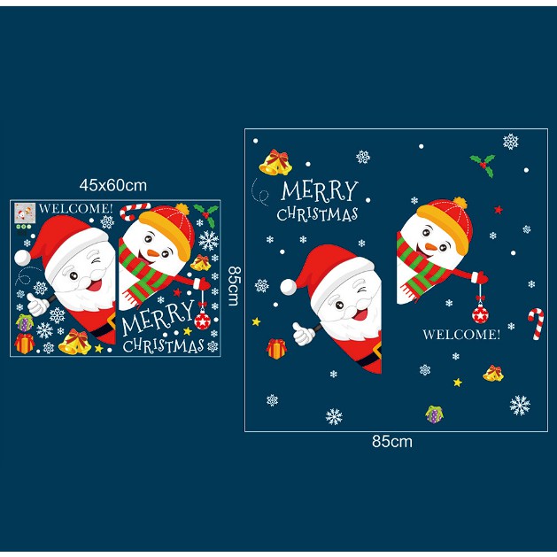 Decal trang trí Noel - Ông già và người tuyết chào Lễ
