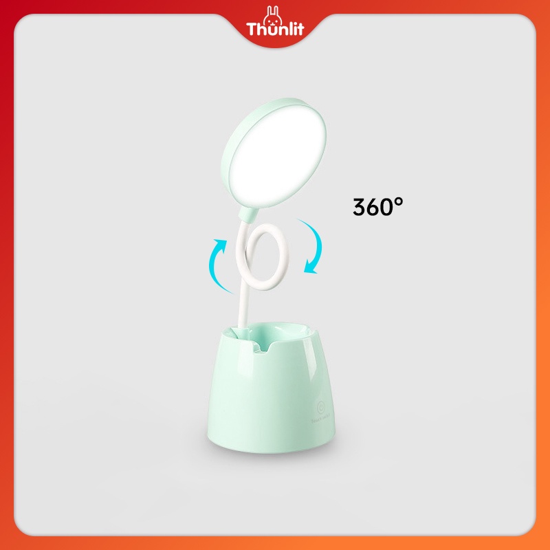 Đèn để bàn Thunlit màu xanh lá 5W USB 2500mAh có thể sạc lại có thể điều chỉnh độ sáng với 3 nhiệt độ màu