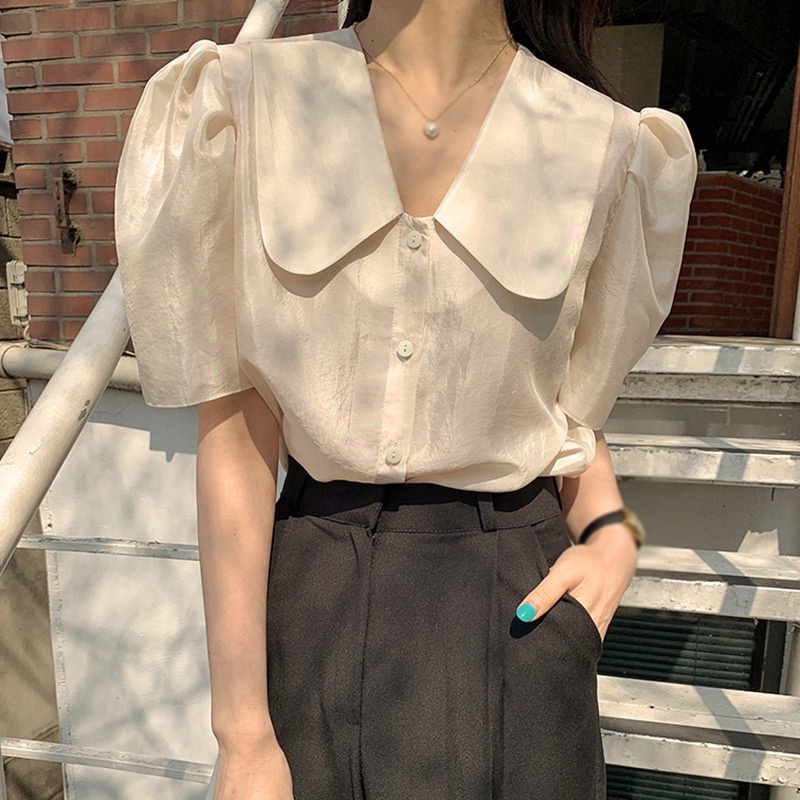 Áo Sơ Mi Ngắn Tay Cổ Búp Bê Màu Sắc Ngọt Ngào Thời Trang Mùa Hè Cho Nữ