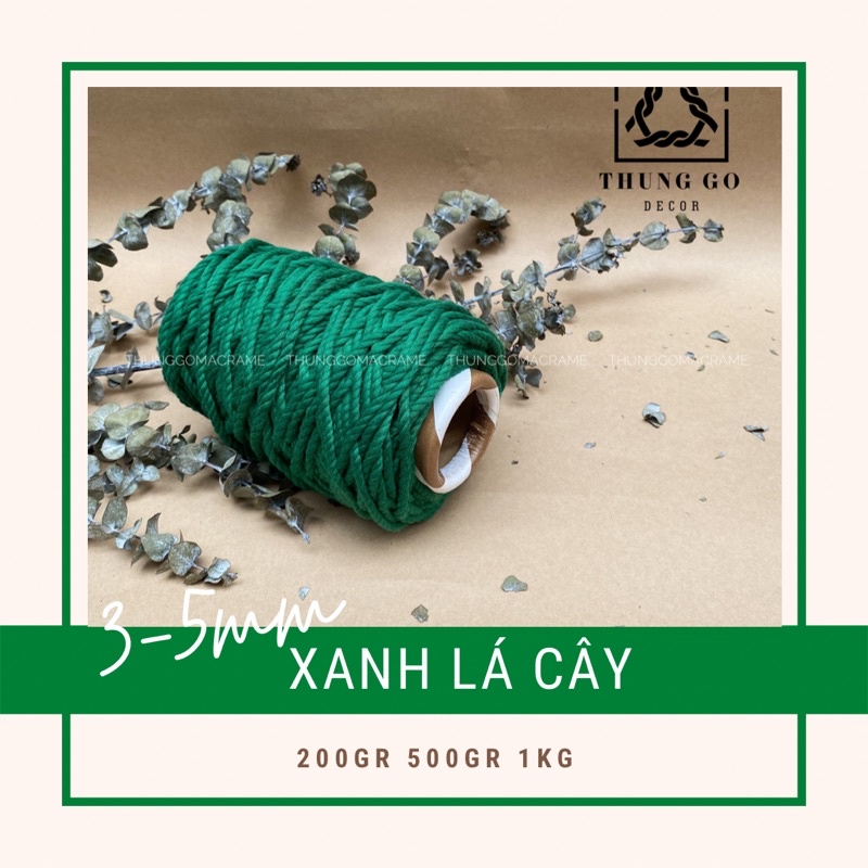 [Mã SKAMLTSM9 giảm 10% đơn 99K] Dây thừng cotton macrame màu XANH LÁ CÂY