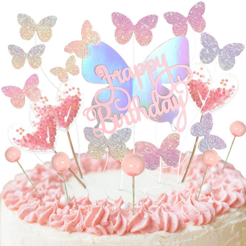 Set 10 Phụ Kiện Trang Trí Bánh Kem Hình Bươm Bướm Dễ Thương